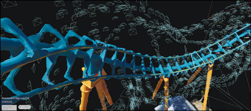 A 3D digital rendering shows a blue DNA double helix structure supported by orange stands against a dark background with scattered wireframe shapes. Description generated by AI