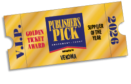 A golden ticket styled as a VIP award for Vekoma, labeled as the Publisher's Pick and Supplier of the Year for 2026. Description generated by AI